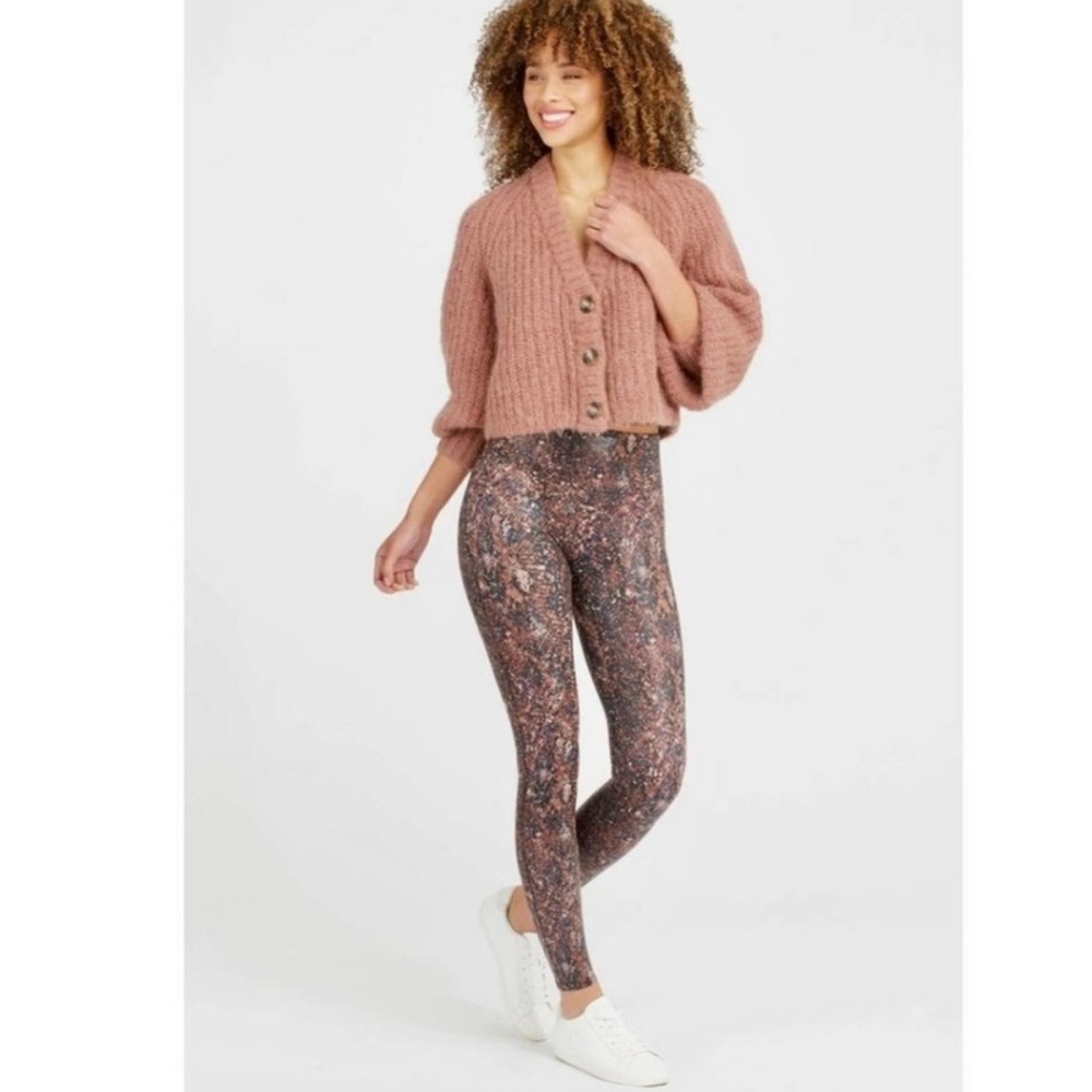Spanx Faux Leather Snake Print Leggings Earthy Multi High Rise 20324R Womens M